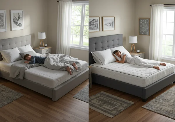 Single person sleeping comfortably on a full bed vs couple on a queen