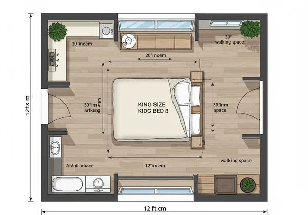 Floor plan showing King bed in a 12x12 ft room