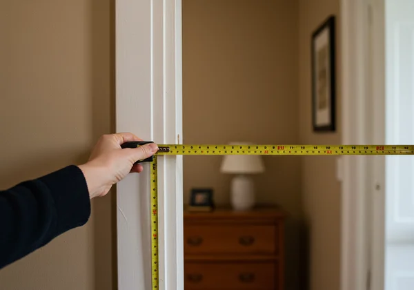 침대 배치를 위해 객실을 측정하는 사람