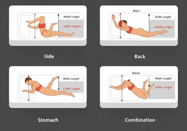 다양한 수면 자세가 필요로 하는 공간을 보여주는 다이어그램