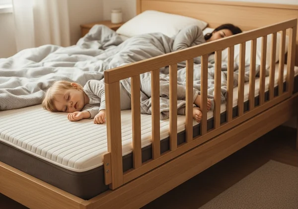Guardrails on a family bed for toddler safety