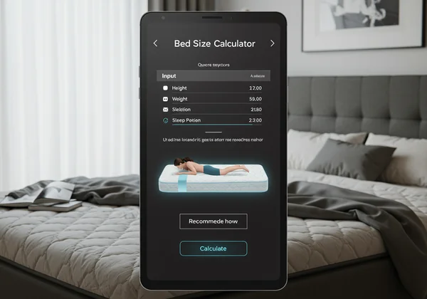Interactive bed size calculator on a digital screen.