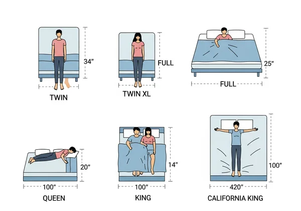 Comparison of mattress sizes for different body types and heights