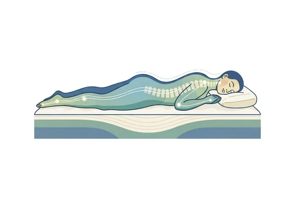 Illustration of a person sleeping on an ergonomic mattress for spinal support