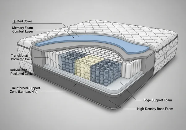Mattress cross-section with reinforced support zones