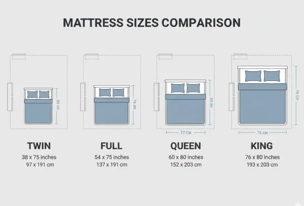 Diagram comparing different mattress sizes